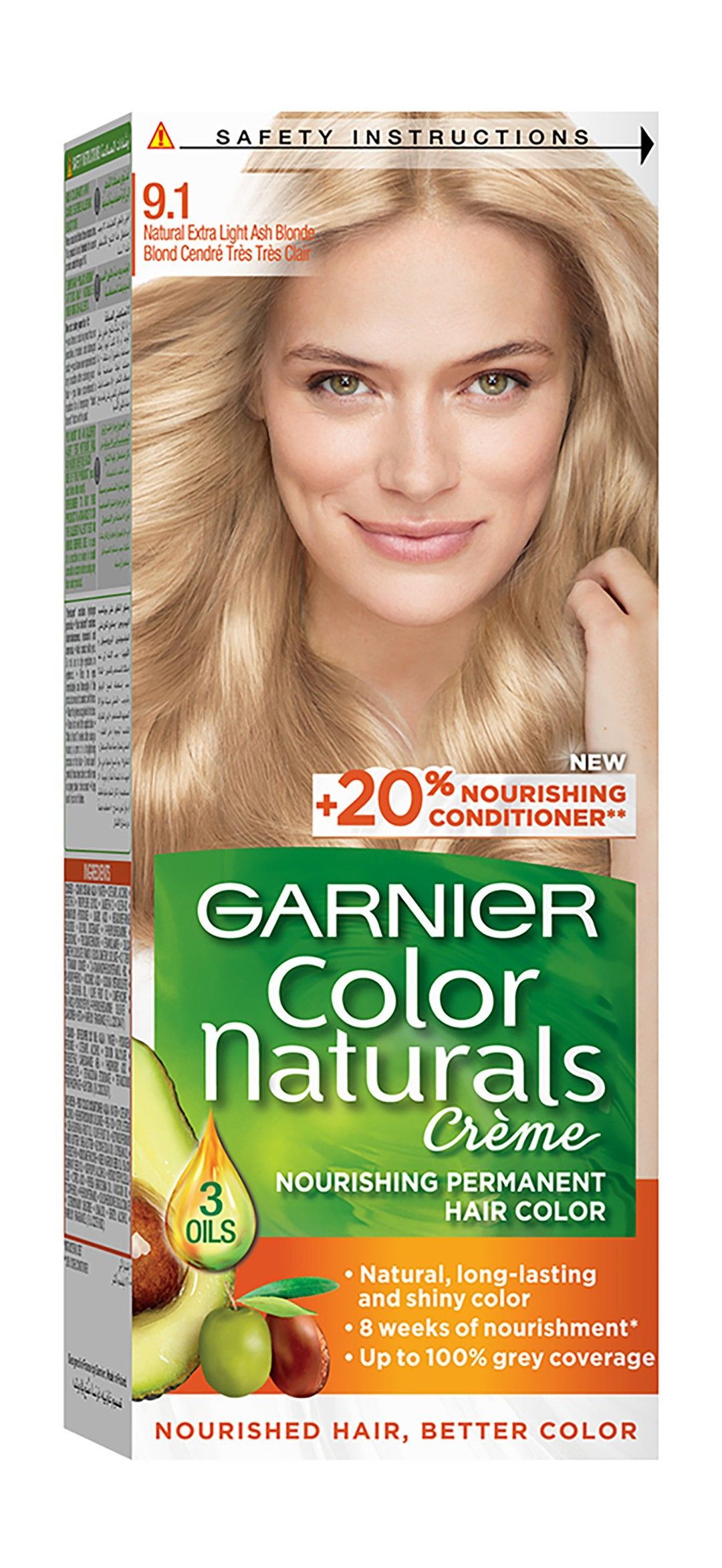 Garnier Color Naturals Nourishing Permanent Hair Dye Cream with 3 Oils Natural Extra Light Ash Blonde 9.1, 1 Pack