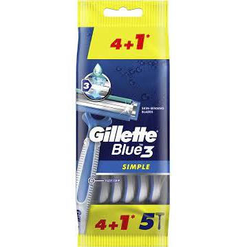 Gillette blue simple3 men's disposable razors, 4+1 count