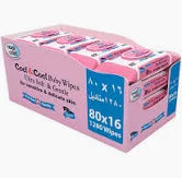 Cool & Cool Baby Wipes 80's 10 + 6 Free (Pack of 16) - Alcohol Free,Paraben Free,Vitamin E,Aloe Vera,Ultra Soft & Gentle for Sensitive & Delicate Skin 1280 Wipes
