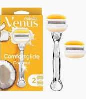 Gillette Store Comfortglide with Olay Coconut Womens Razor Handle + Blade Refills, Silver, 2 Count