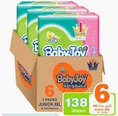 BabyJoy Compressed Diamond Pad Diaper, Giant Pack Junior XXL Size 6, Count 138, 16+ Kg