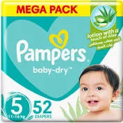 Pampers Baby Dry Taped Diapers with Aloe Vera Lotion, up to 100% Leakage Protection, Size 5, 11-16kg