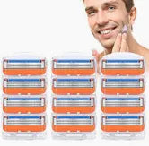 12pcs Razor Blade Shaving Razor Blade Refills for Gillette Fusion 5, Men's Safety for Shaving Smooth, with Precision Cut Stainless Steel Blades (8pcs Orange+4pcs Blue)