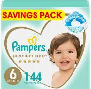 Pampers Premium Care Taped Baby Diapers, Size 6, 13+kg, Unique Softest Absorption for Ultimate Skin Protection, 144 Count