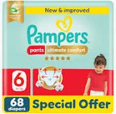 Pampers Ultimate Comfort Pants Diapers, Size 6, 16-21kg, Lotion infused with Aloe Vera and Vitamin E, Cottony Soft Fit for up to 100% Leakage Protection, Super Saving Pack, 68 Count