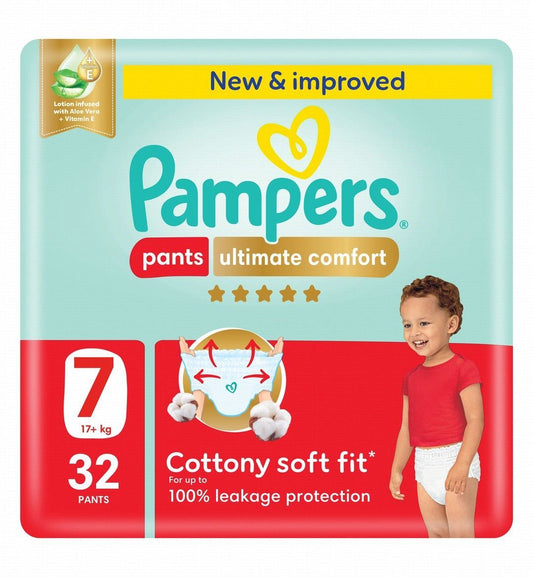 Pampers Ultimate Comfort Diaper Pants with Aloe Vera Lotion & Vitamin E Size 7 (17+ kg), 32 Pieces