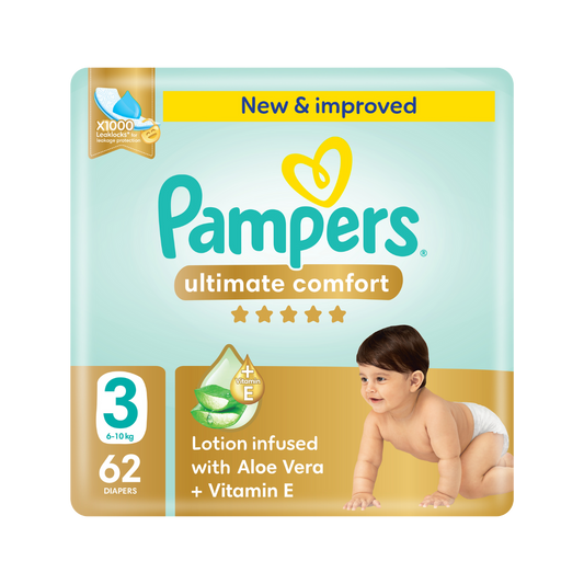 Pampers Ultimate Comfort Taped Diapers Mega Pack, Size 3, 6-10kg, 62 Pieces