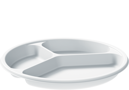 Cosmoplast 3 COMPARTMENTS PACK OF 25 WHITE 26 CM PLASTIC PLATES