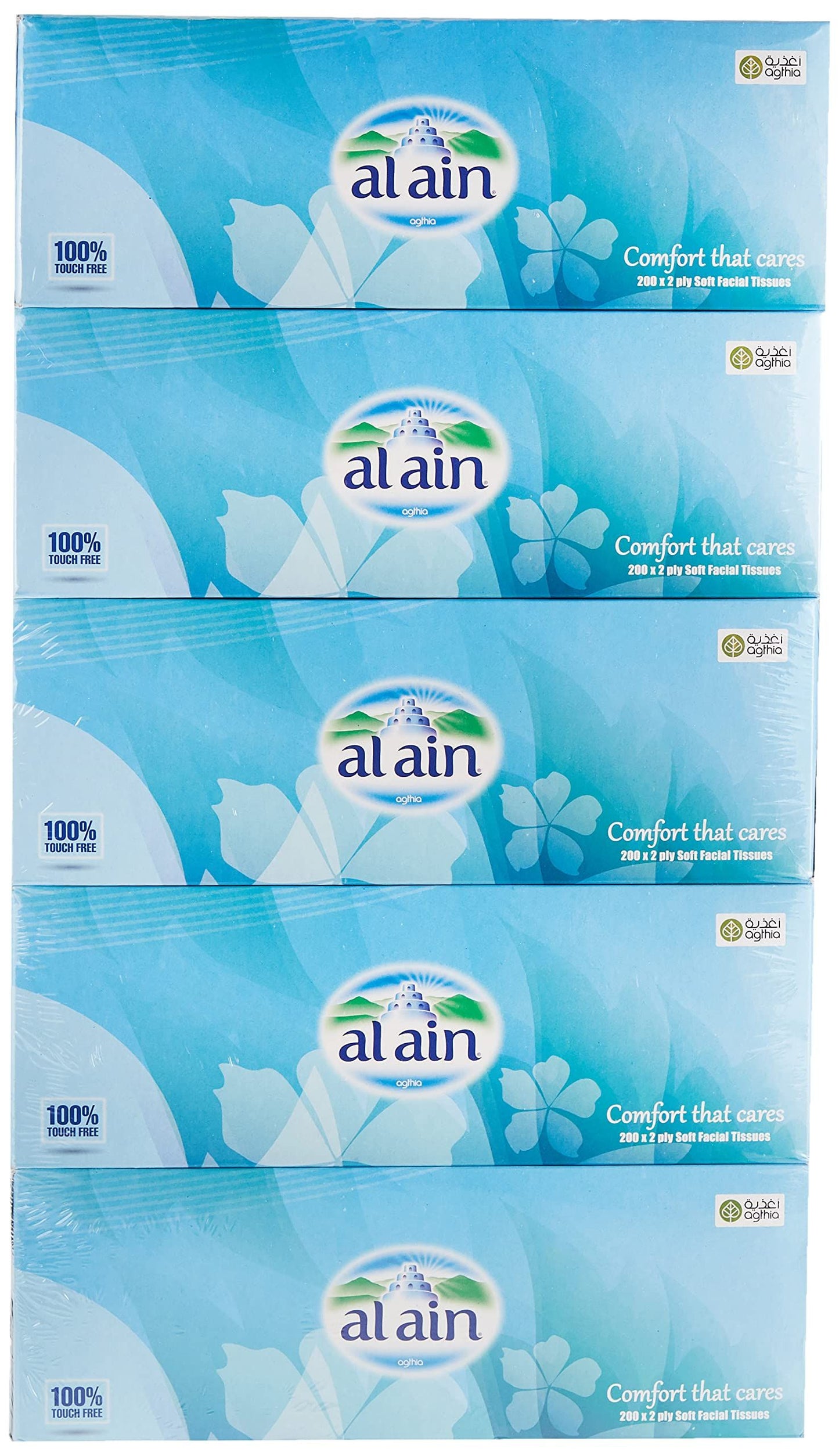Al Ain 2 Ply Soft Facial Tissues, 5x200 Sheets