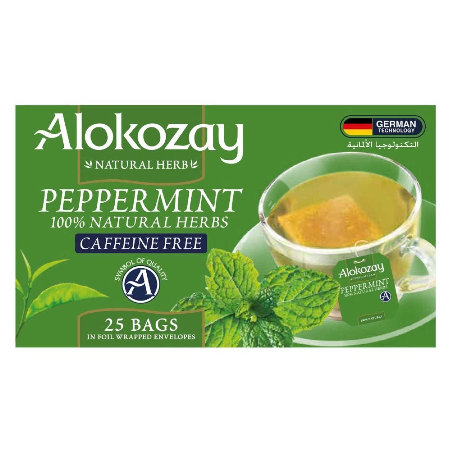 Alokozay Peppermint Tea -  25 Tea Bags in Individual Foil Wrapped Envelopes