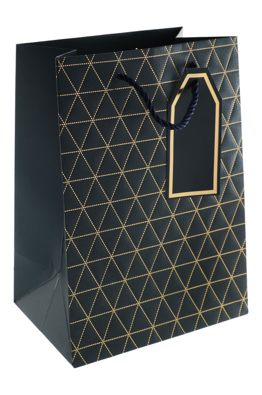 Small Black Printed Paper Gift Bag with Tag (22x17x1cm), 1 pcs