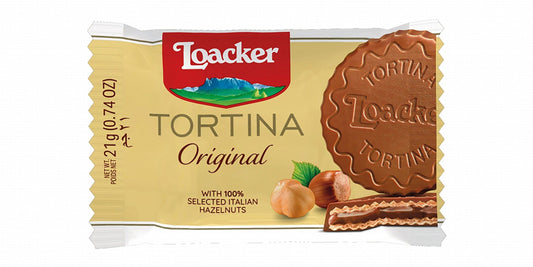 Loacker Tortina Original Milk Chocolate Coated Wafers Filled with Hazelnut Cream, 21g
