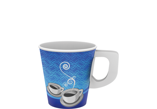 Cosmoplast 7 OZ PRINTED PAPER COFFEE CUPS WITH HANDLE PACK OF 50