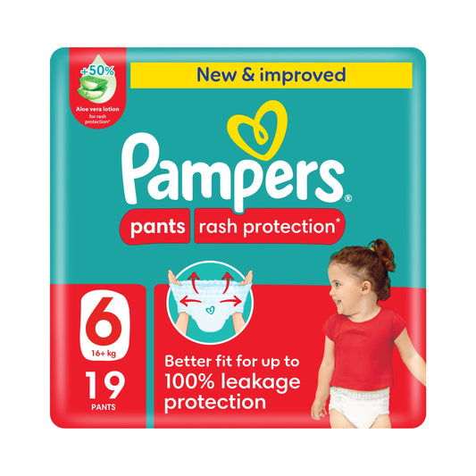 Pampers Rash Protection Baby Diaper Pants Size 6 with Aloe Vera Lotion (16+ kg), 19 Pieces