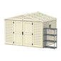 Cosmoplast WOODBRIDGE 10.5X8FT 324.8 X 247 X 233.2 CM RESIN GARDEN STORAGE SHED WITH FREE SHELVING RACK 4