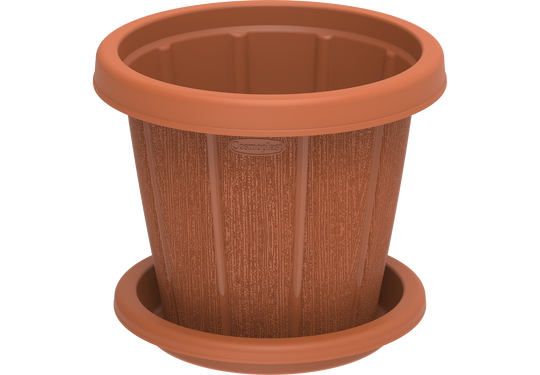 Cosmoplast CEDARGRAIN 8" FLOWERPOT WITH TRAY