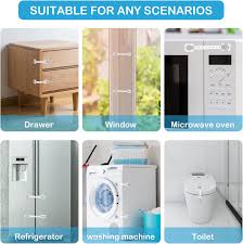 SKY-TOUCH SKY TOUCH 6pcs Baby Safety Lock?Child Safety Locks?Multi Functional Adjustable Double Button Baby Anti Clip Latch System For Cabinets, Drawers, Fridge, Closet Doors Etc, White