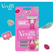 Gillette Venus 3In1 Refillable Women's Smooth Razor, 1 Handle With 4 Blade Refills