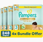 Pampers Ultimate Comfort Taped Diapers, Size 3, 6-10kg, Lotion infused with Aloe Vera and Vitamin E, x1000 Leak Locks Technology for Leakage Protection, Giant Pack, 168 Count