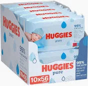 Huggies Pure Baby Wipes, 99% Pure Water Wipes, 10 Pack x 56 (560 Wipes)