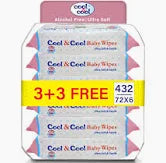 Cool & Cool Baby Wipes 72’s (Pack of 6) - Alcohol Free,Paraben Free,Vitamin E,Aloe Vera,Ultra Soft & Gentle for Sensitive & Delicate Skin - 432 Wipes
