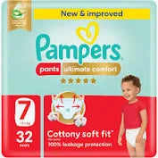 Pampers Ultimate Comfort Pants Diapers, Size 7, 17+kg, Lotion infused with Aloe Vera and Vitamin E, Cottony Soft Fit for up to 100% Leakage Protection, Super Saving Pack, 32 Count
