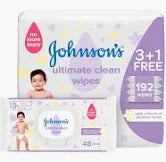 Johnson's Baby Wipes - Ultimate Clean, 3 +1 Packs of 48 Wipes, 192 Total Count