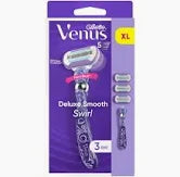 Gillette Deluxe Smooth Platinum Women's Razor Metal Handle and 3 Blade Refills