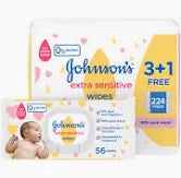 Johnson's Baby, Wipes, Extra Sensitive, 98% Pure Water, 3+1 Packs Of 56 Wipes, 224 Count